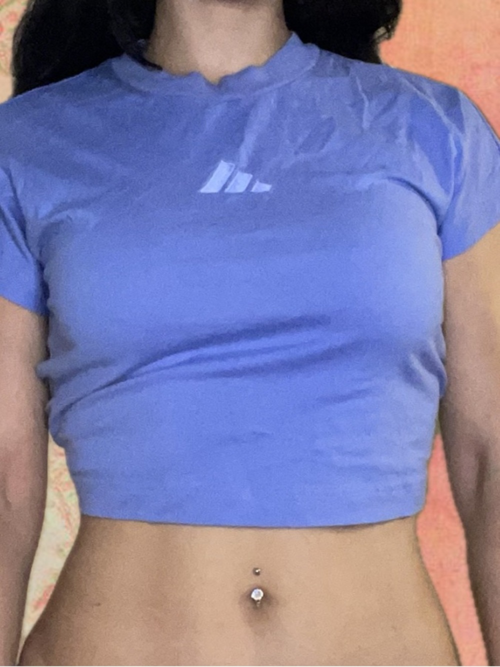 adidas Blue Crop Tee with Subtle Logo - Women's Short Sleeve